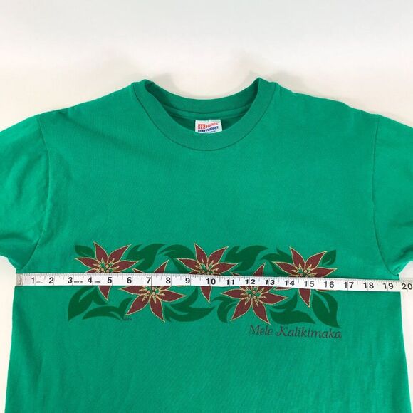 Vintage Hanes Mele Kalikimaka Hawaiian Poinsettia Tee Women's Medium Christmas - Picture 7 of 11